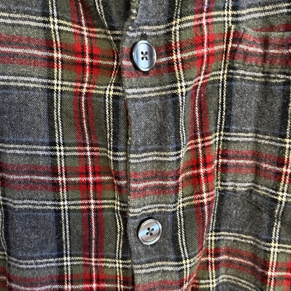 LL Bean Scotch Plaid Flannel‎ Pajama Top M Regular Gray Red Cotton Sleep Shirt - Picture 3 of 8